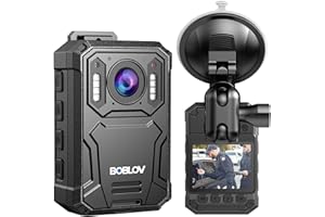 BOBLOV KJ23Pro 2K Body Camera, 128GB Body Worn Camera with Night Vision, 4000mAh Battery for 15 Hours Continuous Recording, with Car Suction for Dashcams, Law Enforcement, Security, Outdoor Work