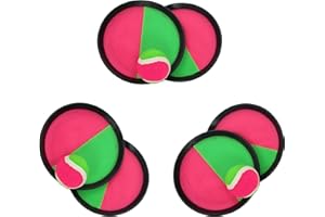 [3 Pairs] Toss-Catch Ball Set with 6 Paddles and 3 Colorful Tennis-Like Balls | Self Stick Balls Extra Strong Fiber and Large