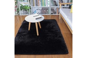 Merelax Soft Modern Indoor Shaggy Area Rug for Bedroom Livingroom Dorm Kids Room Home Decorative, Non-Slip Plush Fluffy Furry Fur Rugs Comfy Nursery Accent Floor Carpet 2x3 Feet, Black