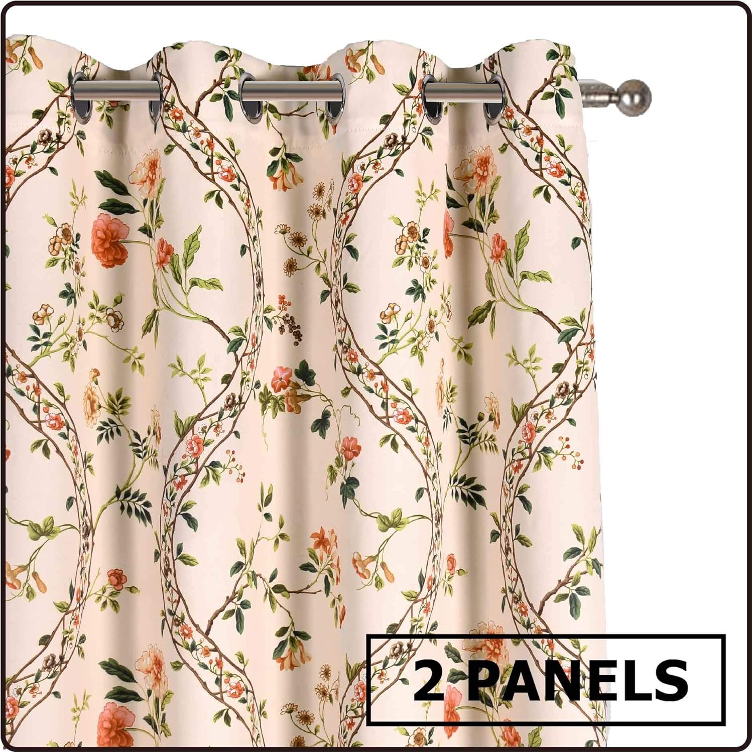 HUTO Floral Blackout Curtains 96 Inches 