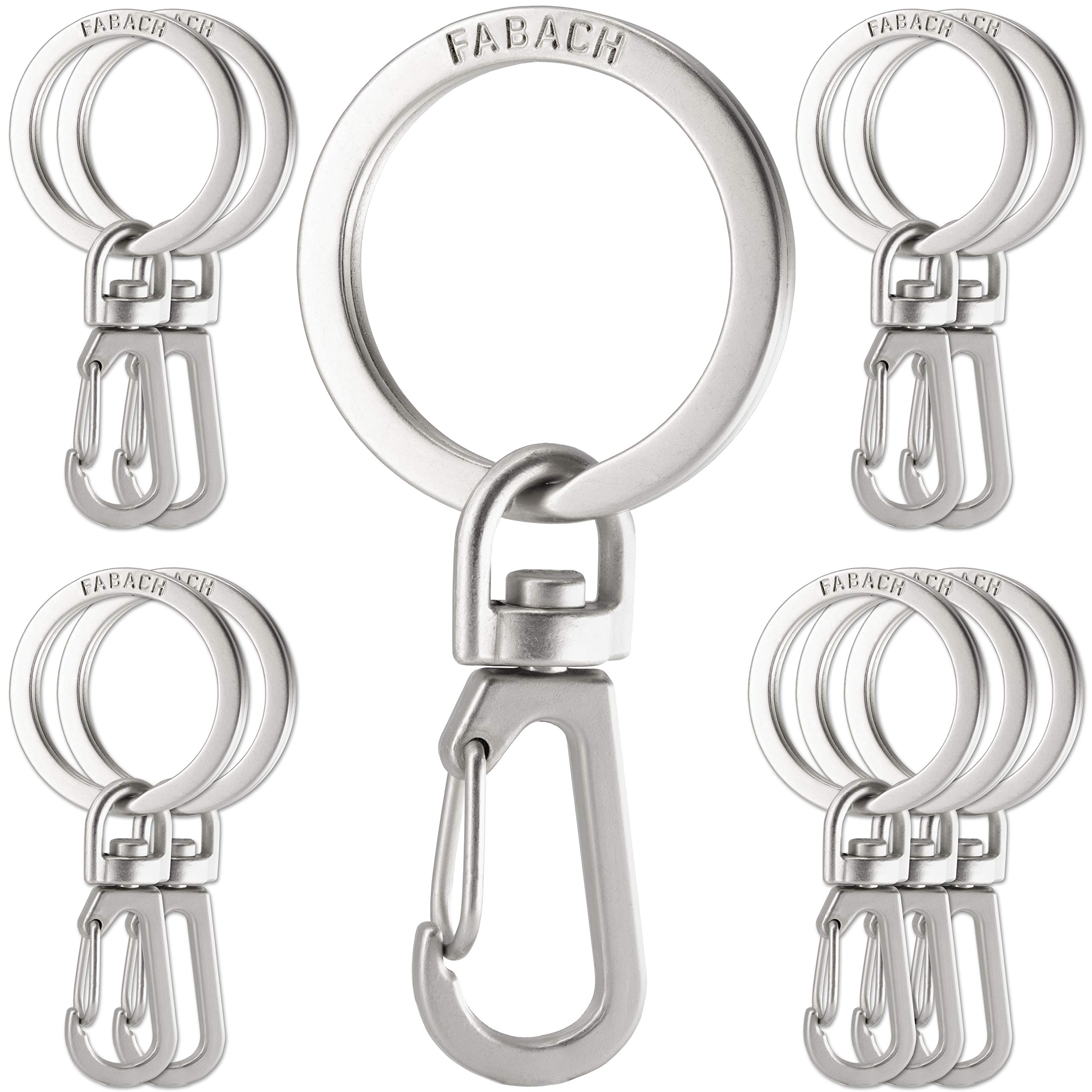 FABACH Carabiner Key Ring with Rotating Key Ring - Small Removable Carabiner Hook Key Rings - Sturdy Mini Key Carabiner Hook as Key Holder and for Crafts, silver, 10 Pack, Keyring
