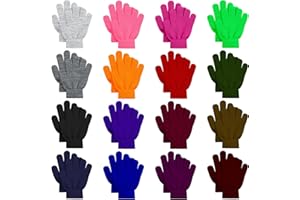 16 Pairs Kids Gloves,Warm Knitted Magic Gloves Boys or Girls Stretchy Knit Gloves (16 Pairs Mix Color, 6-12 Years)