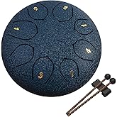 Rain Drum for Outside Garden, 6 Inches 8 Notes Steel Tongue Chakra Drum, Waterproof Rain Chime Meditation Drum, (Blue)