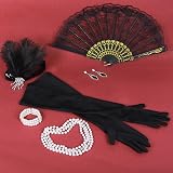 Pecehom 1920s Flapper Gatsby Accessories Set Women Headband Gloves Necklace view 7