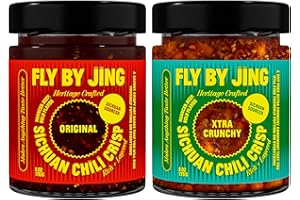 FLYBYJING Original + Xtra Crunchy Sichuan Chili Crisp Duo: Premium Chili Sauces Good on Noodles, Proteins, Veggies & Everything - Spicy, Savory, Vegan, Sugar Free Hot Sauces, 6oz (Pack of 2)