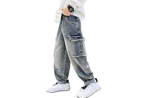 Rolanko Boys Baggy Jeans Elastic Straight fit Stretch Denim Pants Loose Kids Clothes