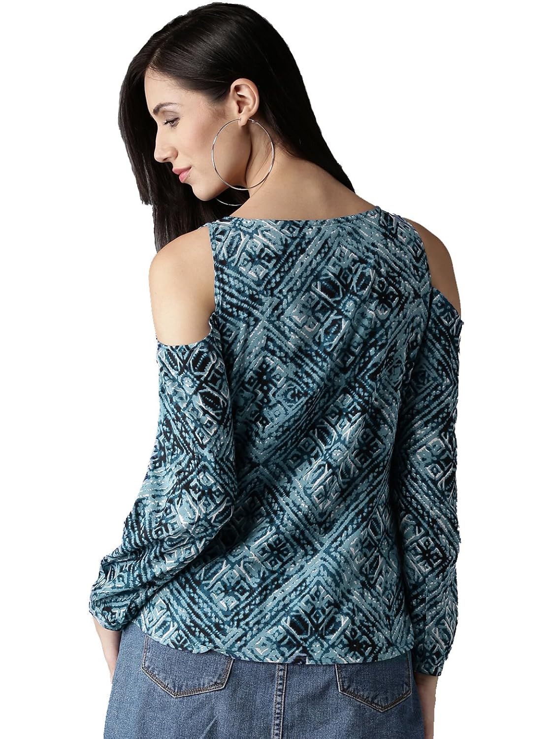 amayra women's rayon cold shoulder printed top(blue)