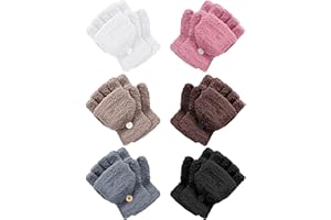 GEYOGA 6 Pairs Kids Fingerless Gloves Winter Convertible Flip Top Gloves Warm Knitted Mitten with Cover for Toddler Boys Girl
