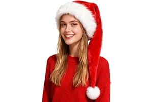 Seiddons Christmas Santa Hat Adults Long Plush Xmas Hats for Christmas New Year Festive Party Supplies