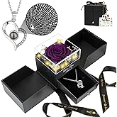 FOCIE Preserved Purple Real Rose with I Love You Necklace -Eternal Flowers Rose for Mom Grandma Wife Girlfriend Gifts for Her from Husband Christmas Birthday Anniversary