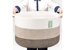 BOSROTY Extra Large Blanket Basket 87L, Laundry Basket, Laundry Hamper, XXXL Storage Basket, Woven Basket, Toy Basket, Clothes Baskets, Rope Basket, 22”x 14”, White & Gradient Brown