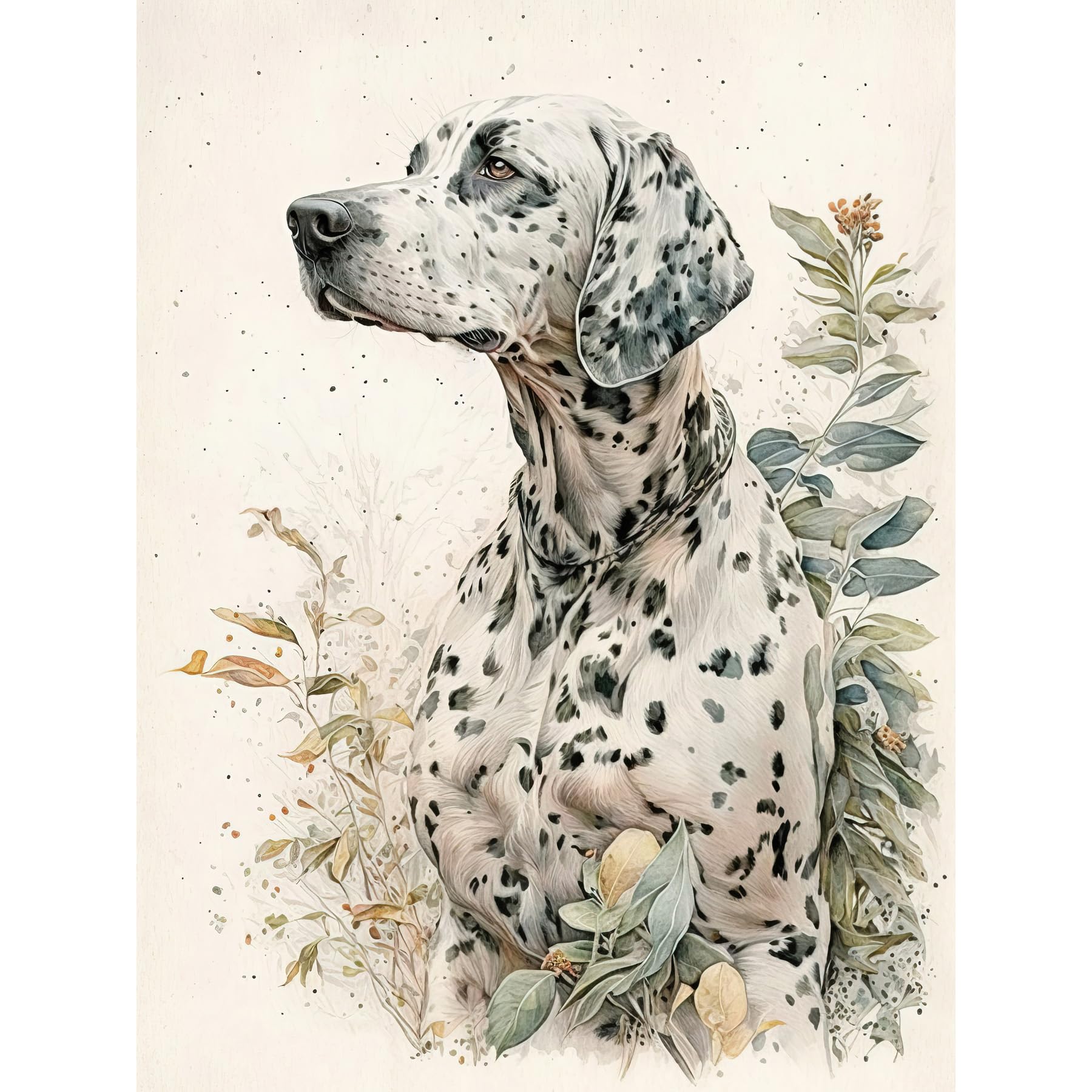 Artery8 Dalmatian Dog in Field Soft Watercolour Pencil Portrait Illustration Extra Large XL Wall Art Poster Print