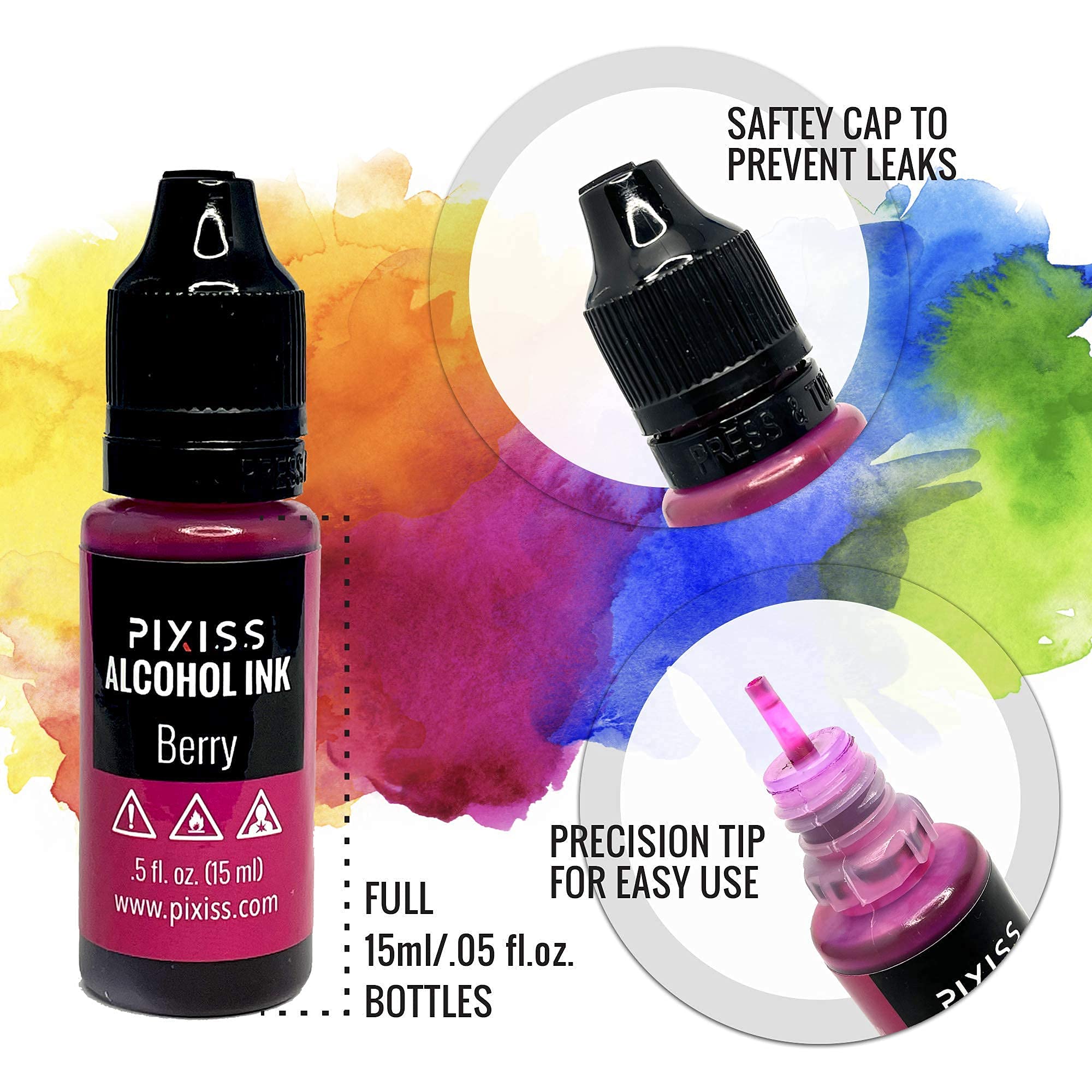 Pixiss Alcohol Ink Set - 25 Large Highly Saturated Colors and Pixiss Epoxy Resin Crystal Clear Casting Resin 17-Ounce Kit