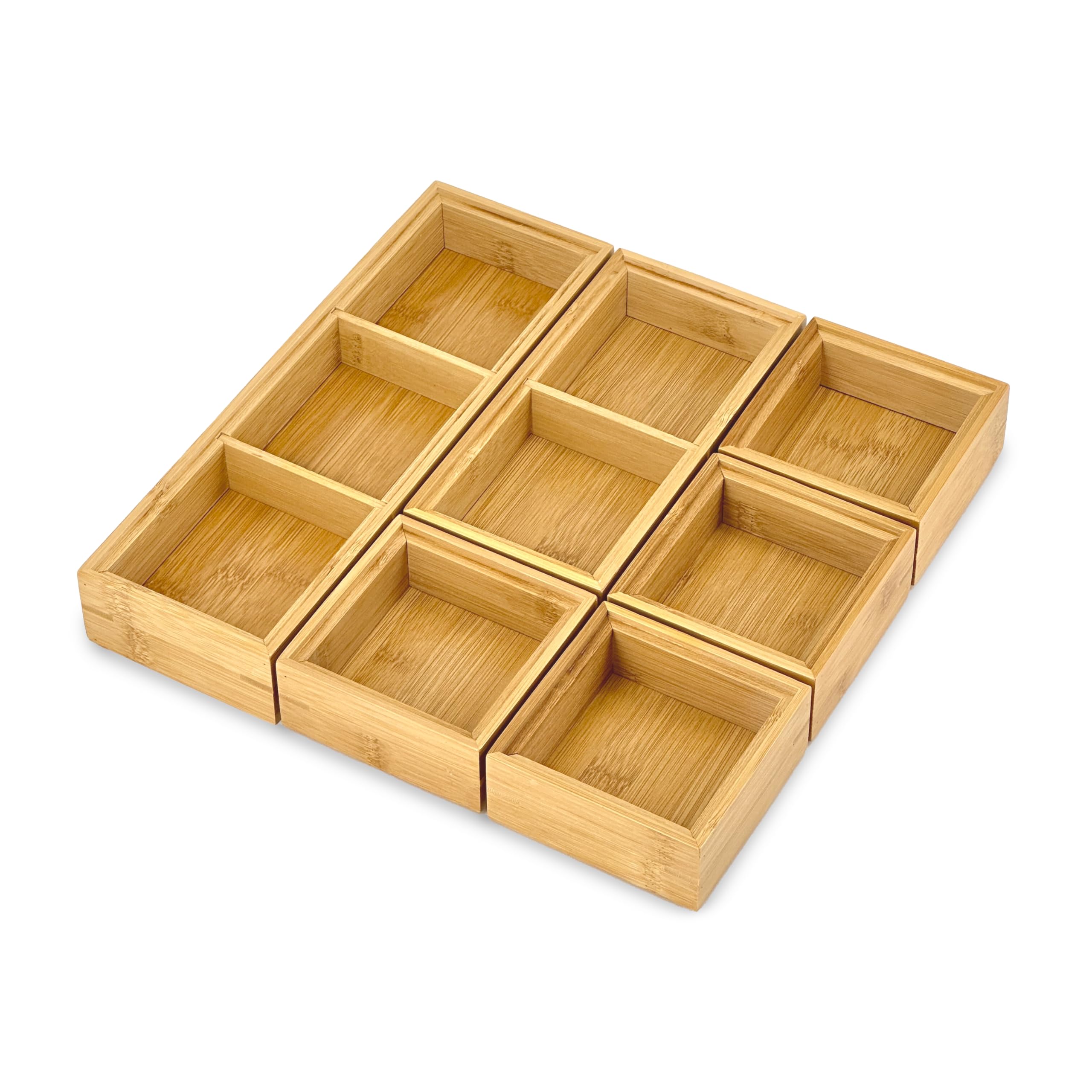 Photo 1 of Bam & Boo - 6-Pieces Stackable Natural Bamboo Desk Drawer Organizer Trays & Storage Bins (Multi Size) - for Office, Kitchen, Dresser