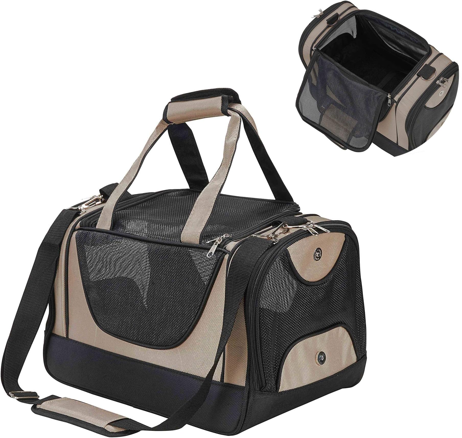 Louvra Cat Carrier Waterproof Small Dog Carrier Airline Approved Soft Sided Pet Puppy Carrier Handbag with Fleece Mat,Beige