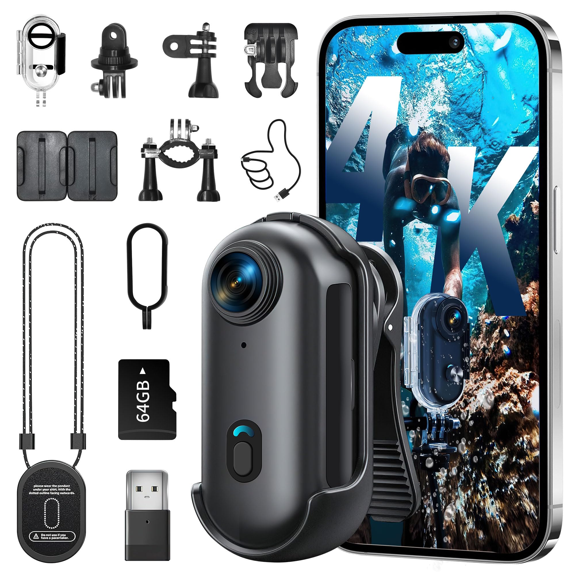 Photo 1 of 4K Mini Body Camera, Wearable Action Body Cam, Sports Action Camera?Thumb Size Hands-Free Recording Body Worn Camera, Premium Portable Camcorder Mount Anywhere for Work, Travel,Fishing, Pet Walking