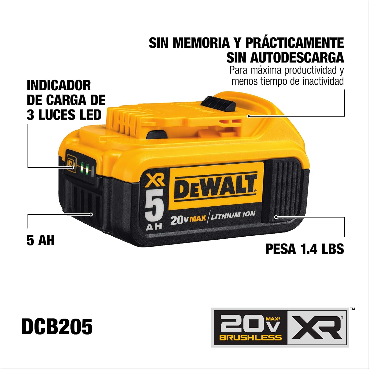DEWALT 20V MAX XR Battery, Lithium Ion, 5.0Ah (DCB205) - - 