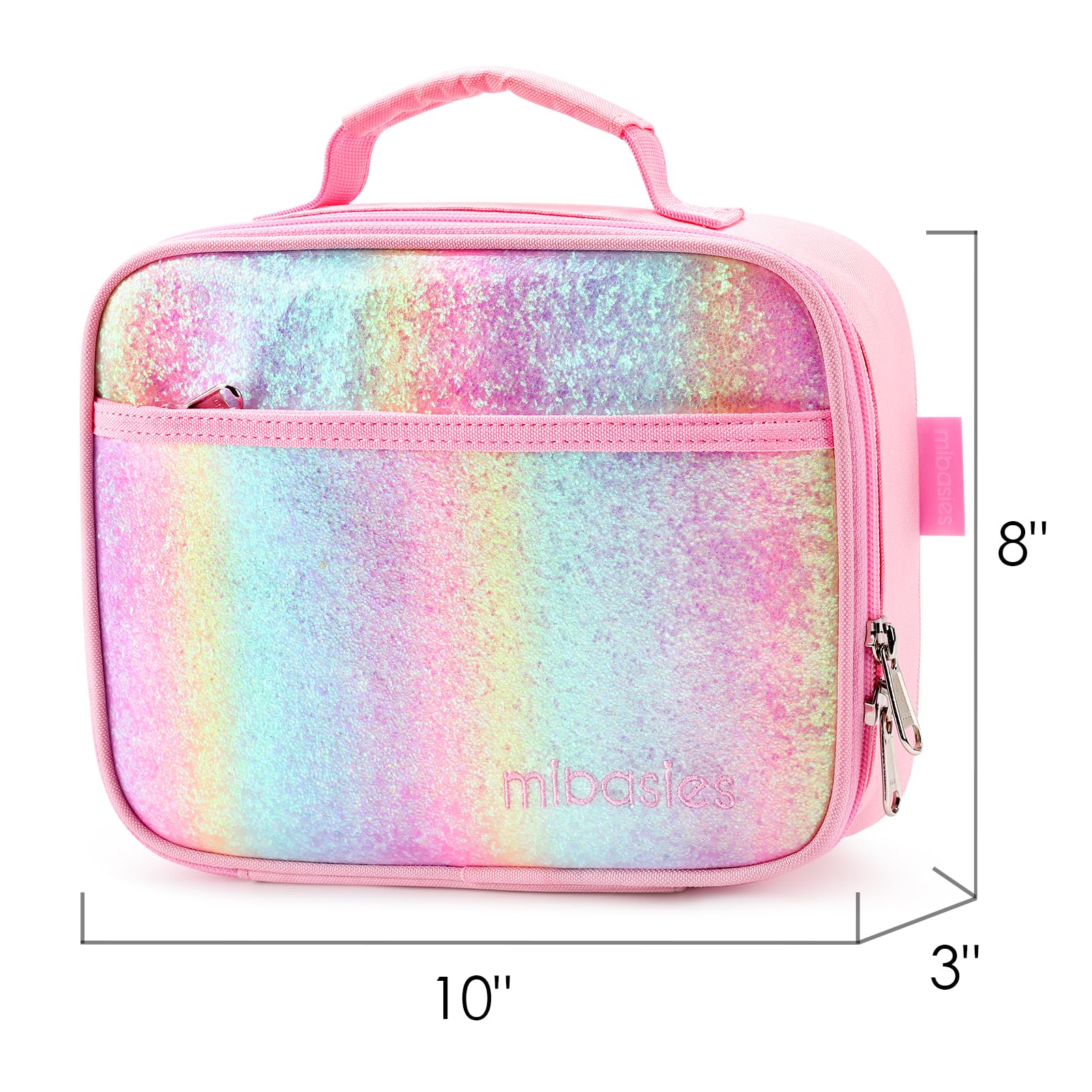 mibasies mibasies Kids Lunch Bag for Girls Toddler Sparkle Lunch Box for School Travel, Pink Blue Rainbow