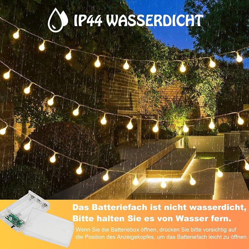 LED Lichterkette Batterie, 6M 40 LEDs Lichterketten Warmweiß 2 Modus Balkon Lichterketten Kugeln für Garten, Zimmer, Hochzeit, Party, Weihnachten Deko — Foto 4 von 7