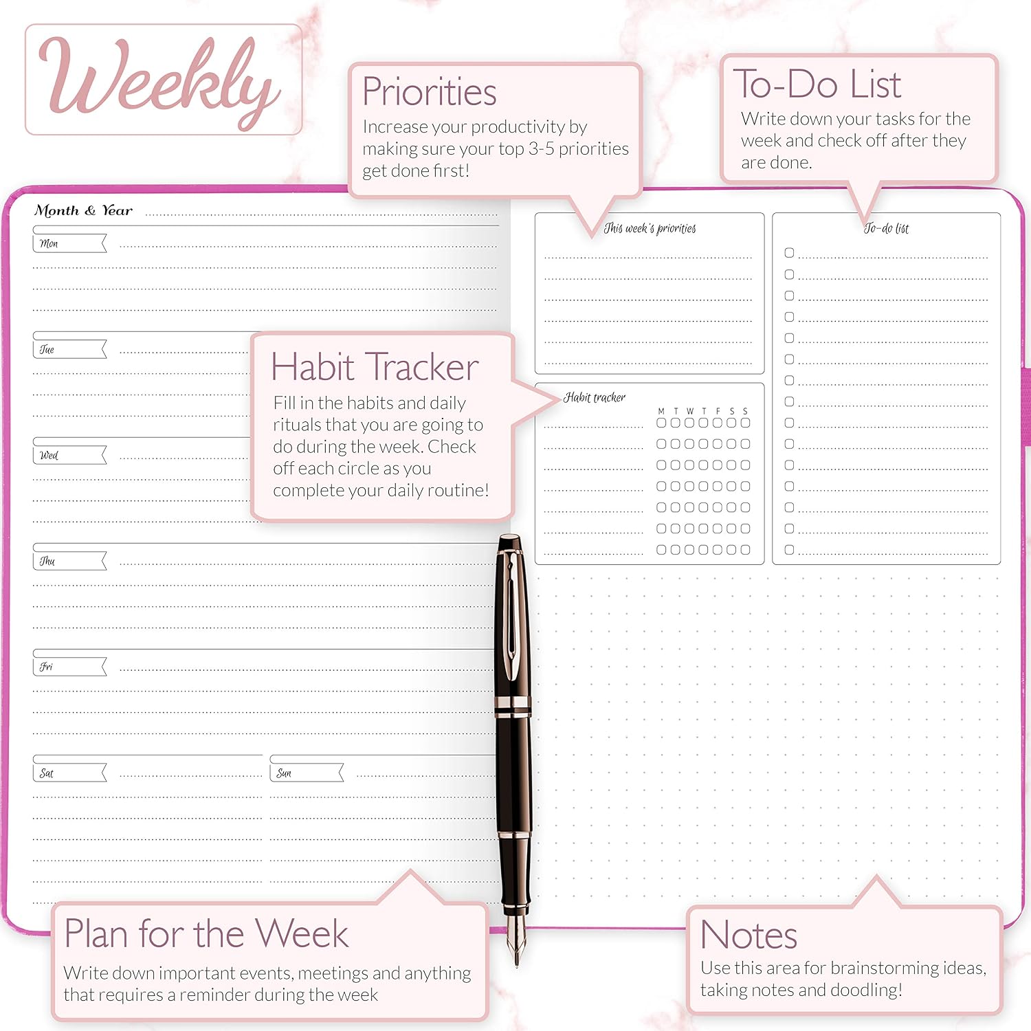 GoGirl Planner and Organizer for Women - A5 Weekly Agenda, Goals Journal to Improve Time Management & Productivity (Hot Pink) - Image 4
