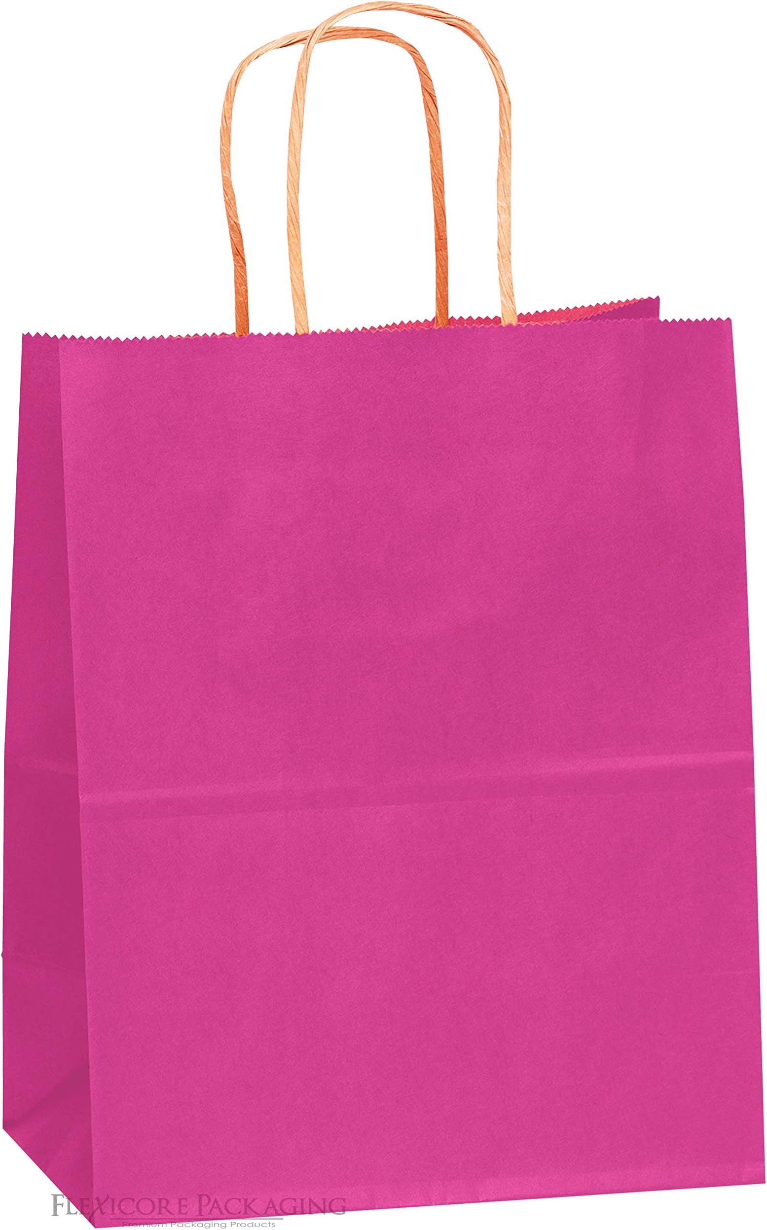 Flexicore Packaging Hot Pink Kraft Paper Bags Size: 8 Inch X 4.75 Inch x 10.25 Inch | Count: 25 Bags | Color: Hot Pink