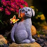 Nacome Solar Dog Outdoor Statues for Garden: Outside Decor with Butterfly Clearance for Yard Art Lawn Ornaments Patio Balcony Home House for Grandma Mom Women