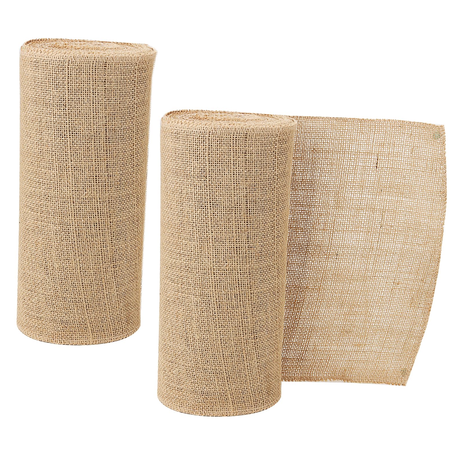 JAPCHET 2 PCS Natural Hessian Roll, 30cm x 10m Hessian Fabric Roll, Burlap Table Runner for Fabric Crafting, Decorating Collages, Models