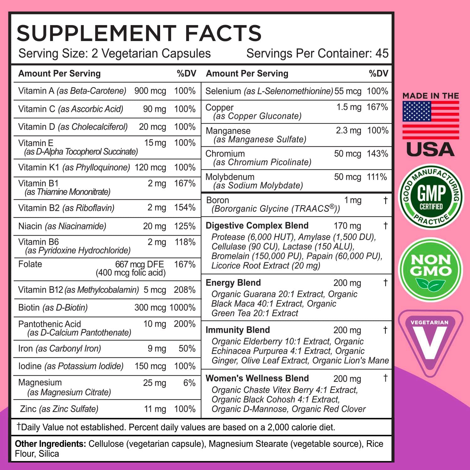 FarmHaven Womens Multivitamin - Whole Food Daily Multi Supplement with B Vitamins, D3, Folate, Enzymes, Zinc & Minerals - Boosts Energy, Immune, Heart Health - Non-GMO, Vegetarian - 90 Capsules