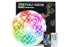 zyzykeji 32.8ft Led Lights for Bedroom, 5050 RGB Strip Music Sync Color Changing with Remote and App Control Strips, Room Home TV Party Decoration