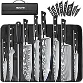 MDHAND Professional Chef Knife Set with Roll Bag, 9PCS Japanese Kitchen Knife Set with Sharpener, High Carbon Stainless Steel Kitchen Knives - Forged Triple Rivet, Dishwasher Safe, Chef Gifts, Black