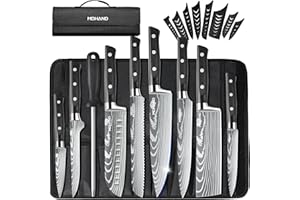MDHAND Chef Knife Set with Roll Bag, 9PCS Professional Knife Set with Sharpener, High Carbon Stainless Steel Japanese Kitchen