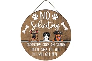 EXQUIDECA No Soliciting Sign for House Door - Rustic Farmhouse Yard Sign Decoration for Dog Owner - Funny No Bothering Warning Reminder Round Plaque for Front Yard
