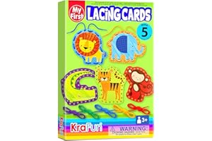 KRAFUN Beginner Preschool Lacing Card Kit for Kids Arts & Crafts, 5 Easy Safari and Animal Lacing Projects, Paper Craft Cards for Toddlers, Fine Motor Skills Training Toys