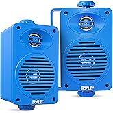 Pyle Wireless Bluetooth Speaker System, 3.5" 2-Way Indoor Outdoor Waterproof Speakers with Polymer Tweeter, Heavy Duty ABS, Quick Connect Terminals, Perfect for Deck, Patio, Poolside, Boats (Blue)