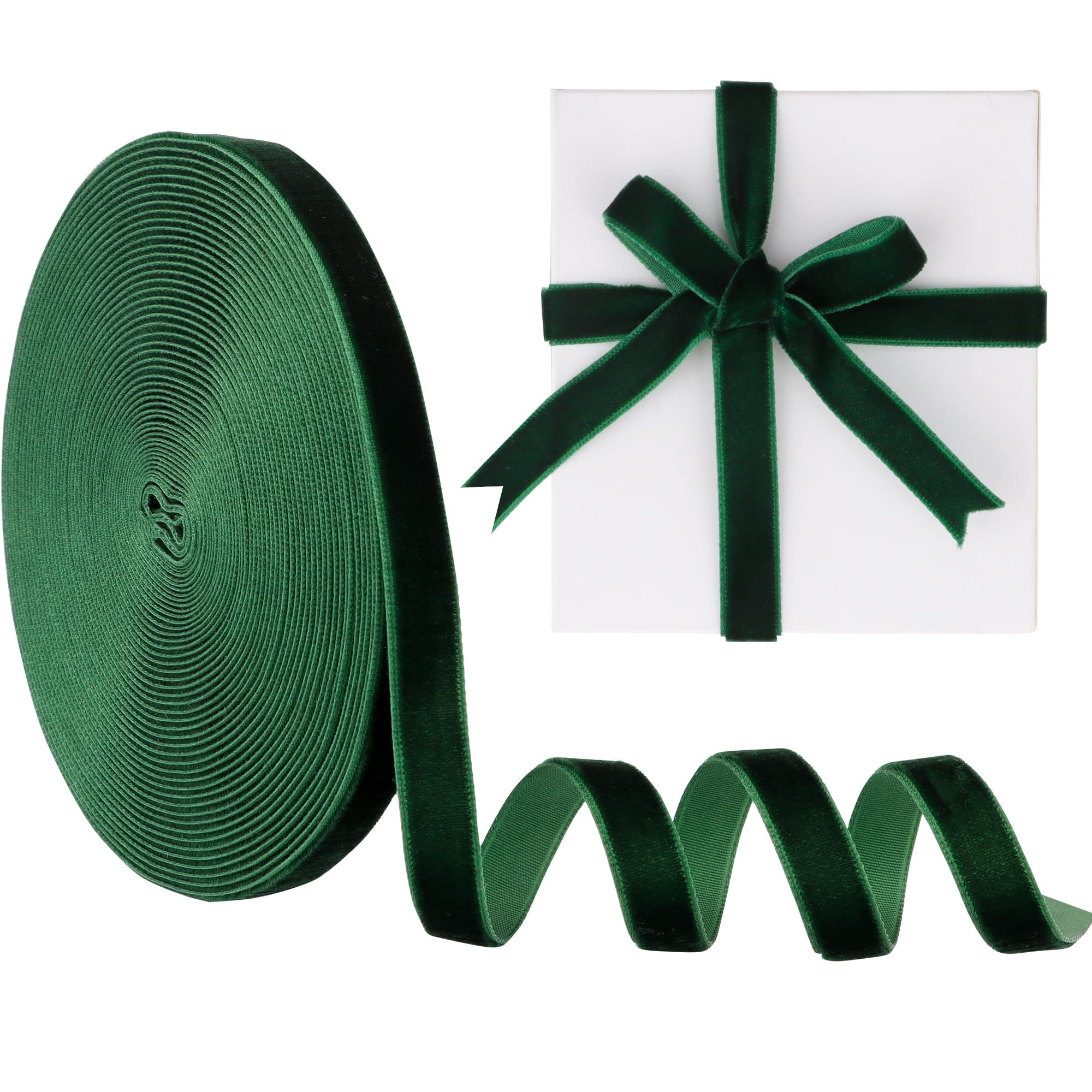 Photo 1 of 3/8 Inch Velvet Ribbon 10 Yards LVYOUIF Single-Sided Velvet Ribbon Trim Perfect for Christmas Trees Gift Wrapping Bouquets Wedding Decor and DIY Crafts Dark Green-165