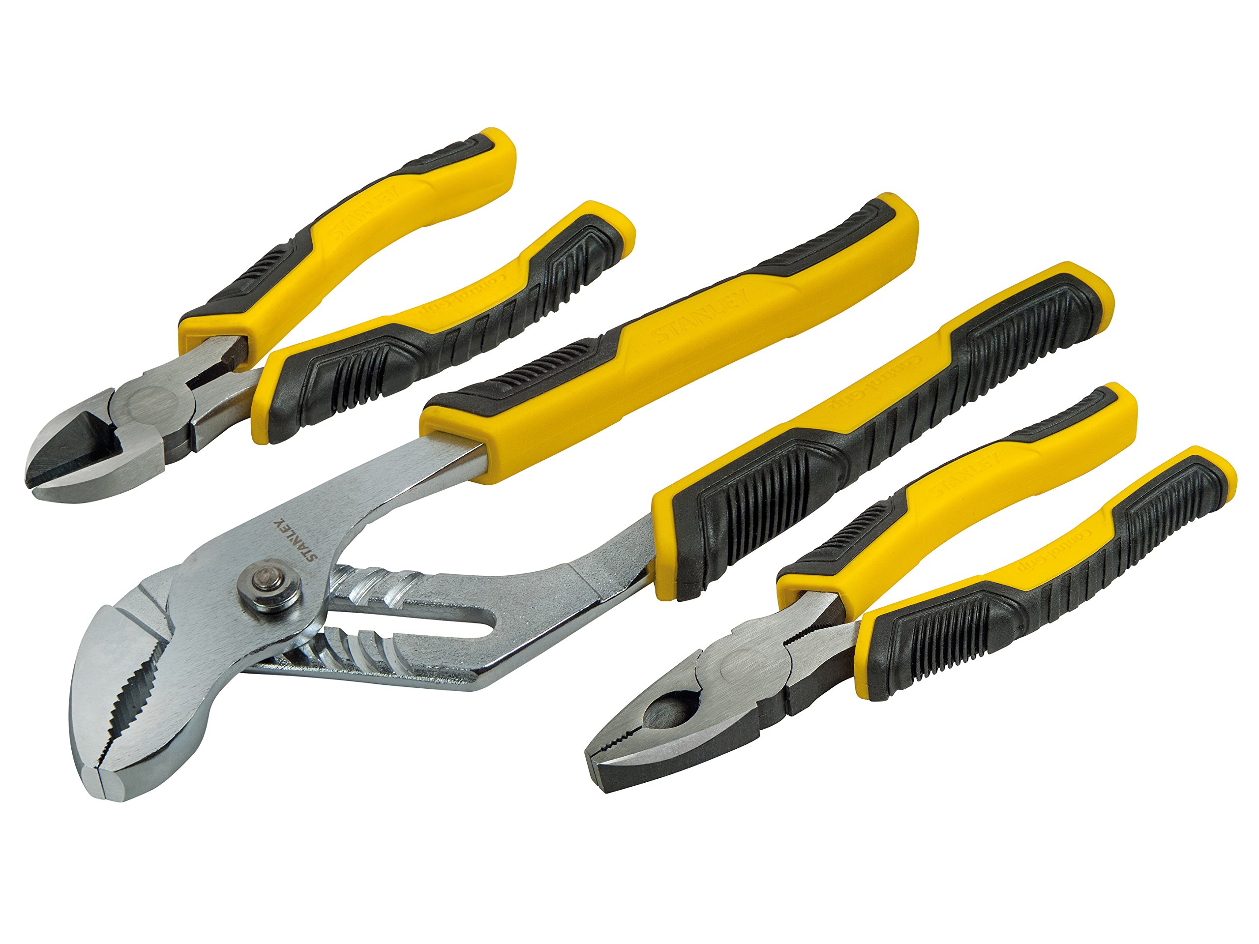 STANLEY 3 Piece Control Grip Plier Set, Groove Joint/Combination/Diagonal Black/Yellow