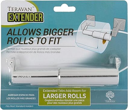 Teravan Standard Extender for Extra Large Toilet Paper Rolls | Extend The Size of Your Tissue Paper Roll Holders | Easy Installation | Fits Most Standard Toilet Roll Holders (Silver)
