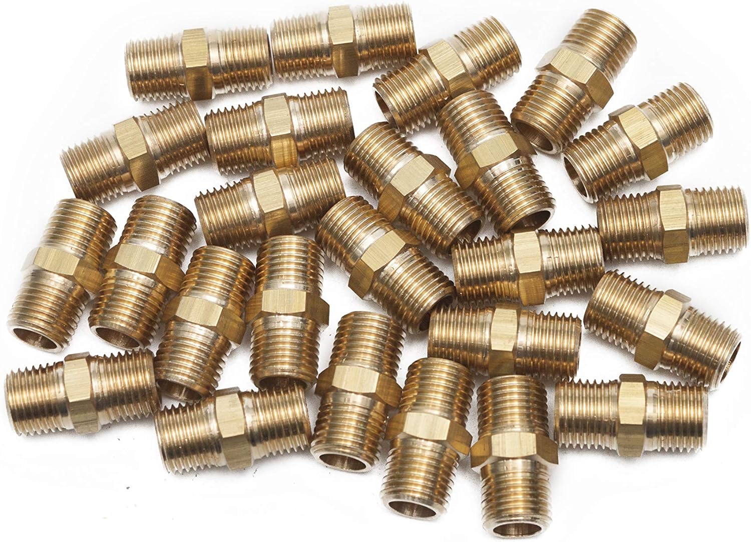 LTWFITTING Brass Pipe Hex Nipple Fitting 1/4-Inch Male BSPT Air Fuel Water (Pack of 25), 1/4" BSPT Male x 1/4" BSPT Male