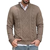 Les umes Mens Quarter Zip Sweater Cotton Mock Neck Pullover Sweaters Warm Long Sleeve Cable Knitted Jumper