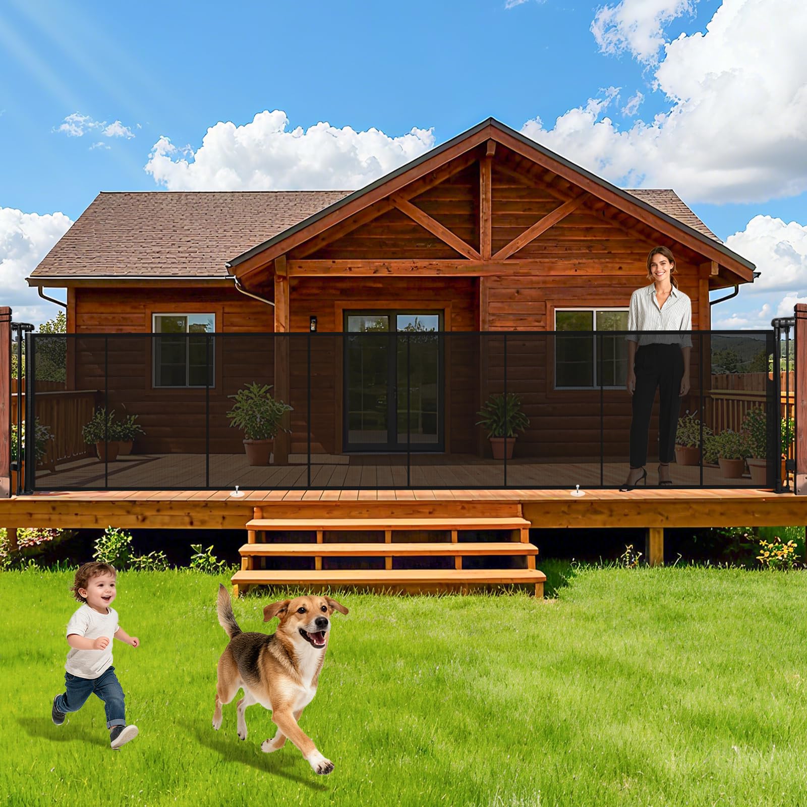 Photo 1 of 236" Retractable Baby Gate Extra Wide, 41" Tall Retractable Dog Gate for Stairs, Doorways, Decks, Mesh Gate Long Child Gate Pet Gate for Indoor, Outdoor, with Reinforced Mesh Rods, Dual Locks