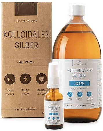 Kolloidales Silber 100% natürlich 40 PPM (1000 ml) ? Mit unentbehrlichem auffüllbarem 30ml-Spray und praktischem Messdeckel ?