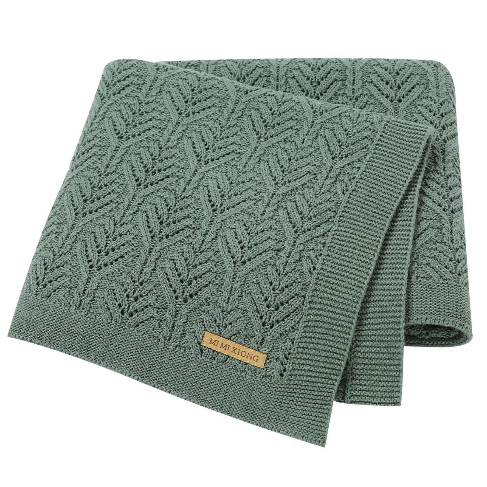LAWKUL Baby Blanket Cellular Knitted 100% Cotton Soft Blankets for Newborn Boy Girls Toddler 100x80cm Mustard Dark Green