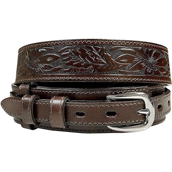 Silver Buckle Set Oil-Tanned Genuine Leather Western Ranger Belt For Men - Tan, 44 Inch - View #5