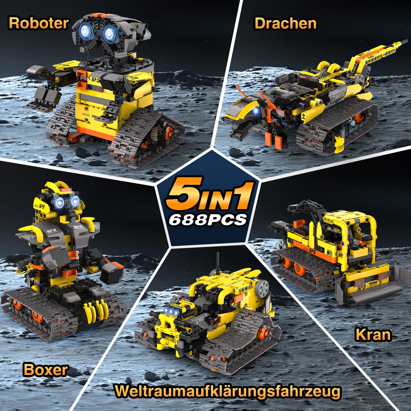 Technic Roboter Bauspielzeug Bausatz, 688PCS 5-IN-1 RC Roboter und Auto, Ferngesteuert und App Robot Bausatz Kinder, RC Programmierbar Teenager Spielzeug Geschenk ab 8-12 13 14 15 Jahre Jungen 2