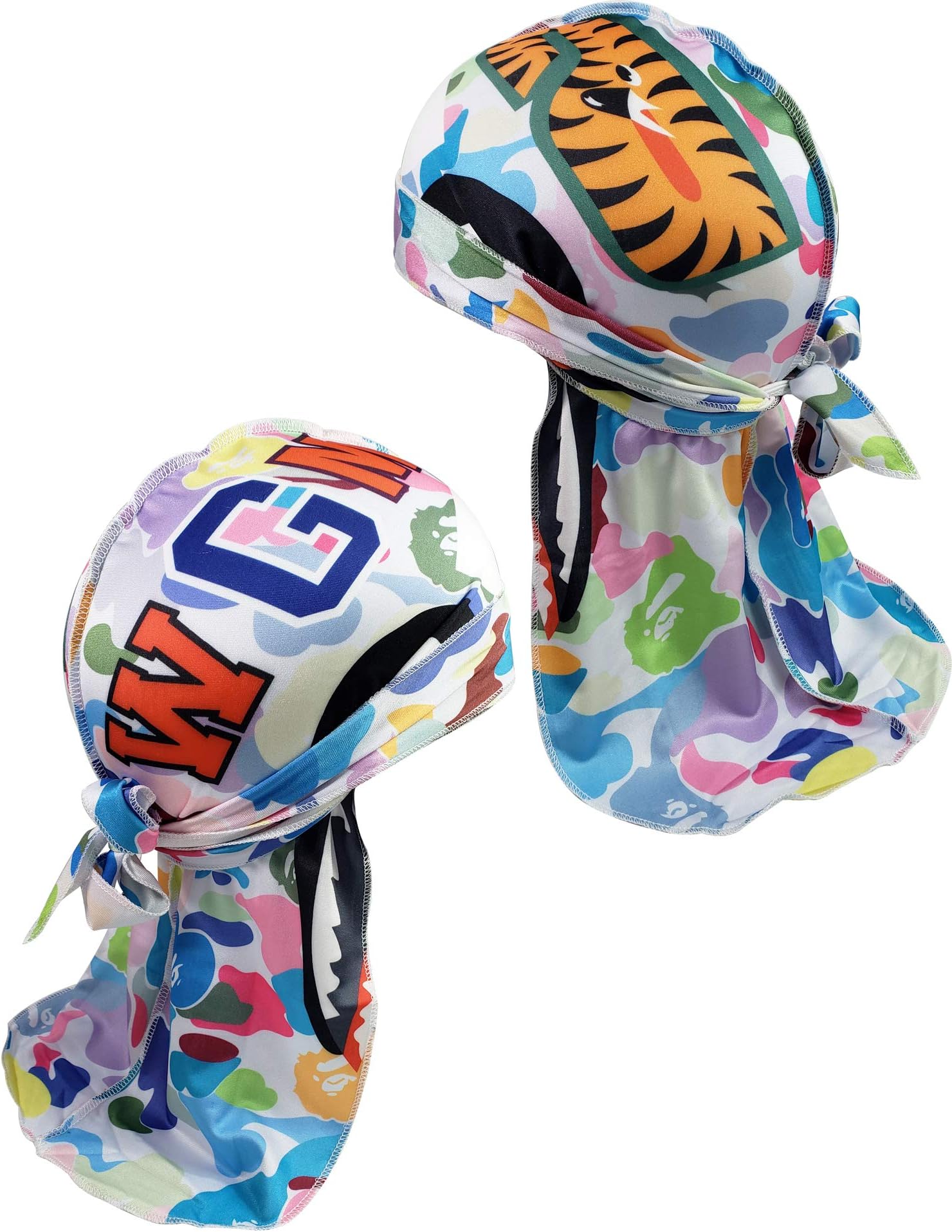 Richagga Apparel Customs Designer Durag,Deluxe Waves Wrap Do-Rag,Premium Durags for Women Mens (Colorful BAPE)