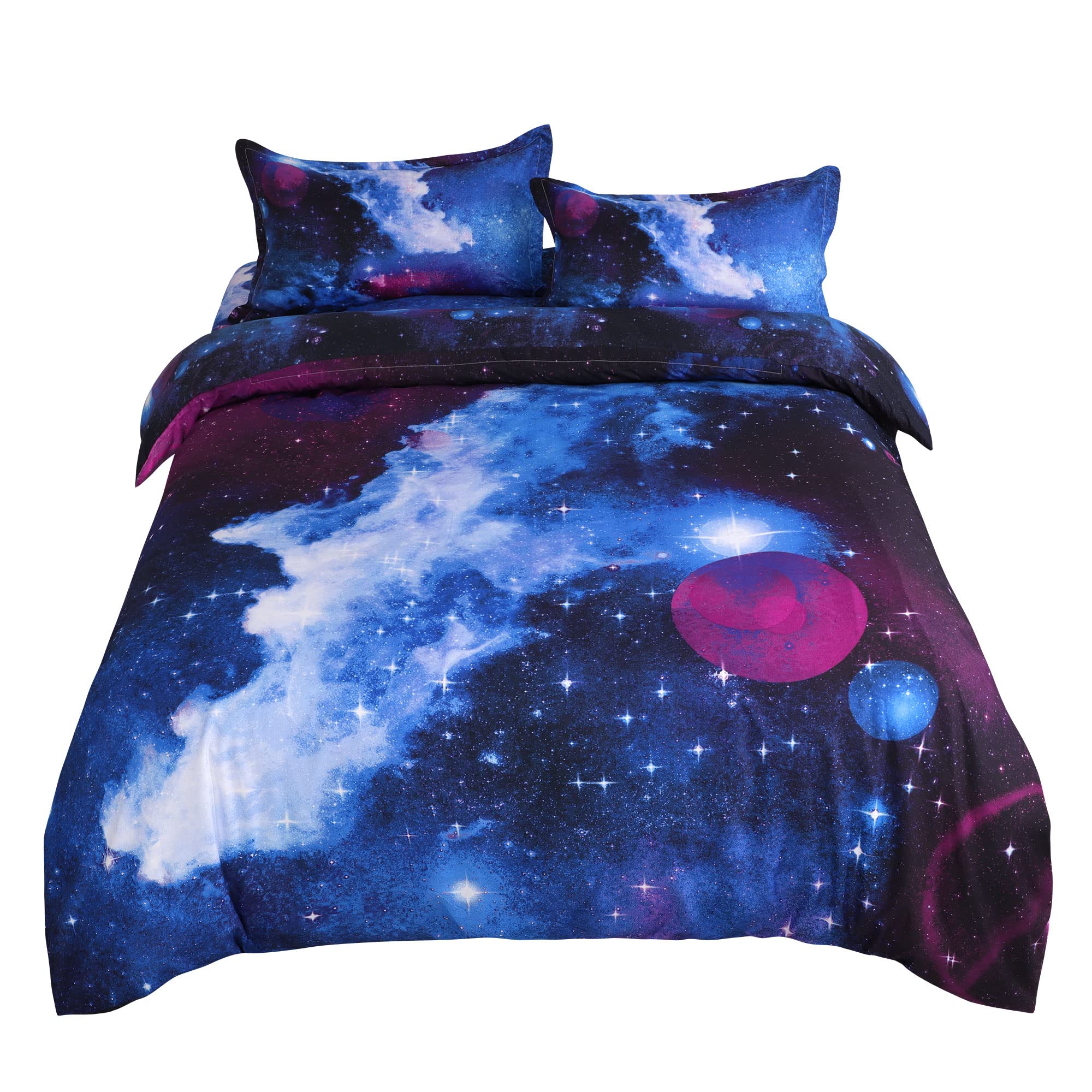 sourcing map 4-Piece Galaxies Duvet Cover Sets - 3D Printed Space Themed - 100% Polyester- All-Season Reversible Design - Includes 1 Duvet Cover, 1 Flat Sheet, 2 Pillow Shams Blue Sky Single