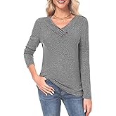 Neineiwu Fall Long Sleeve Lightweight Tunic Tops for Women 2025 Trendy Blouses V Neck Button Detail Shirts
