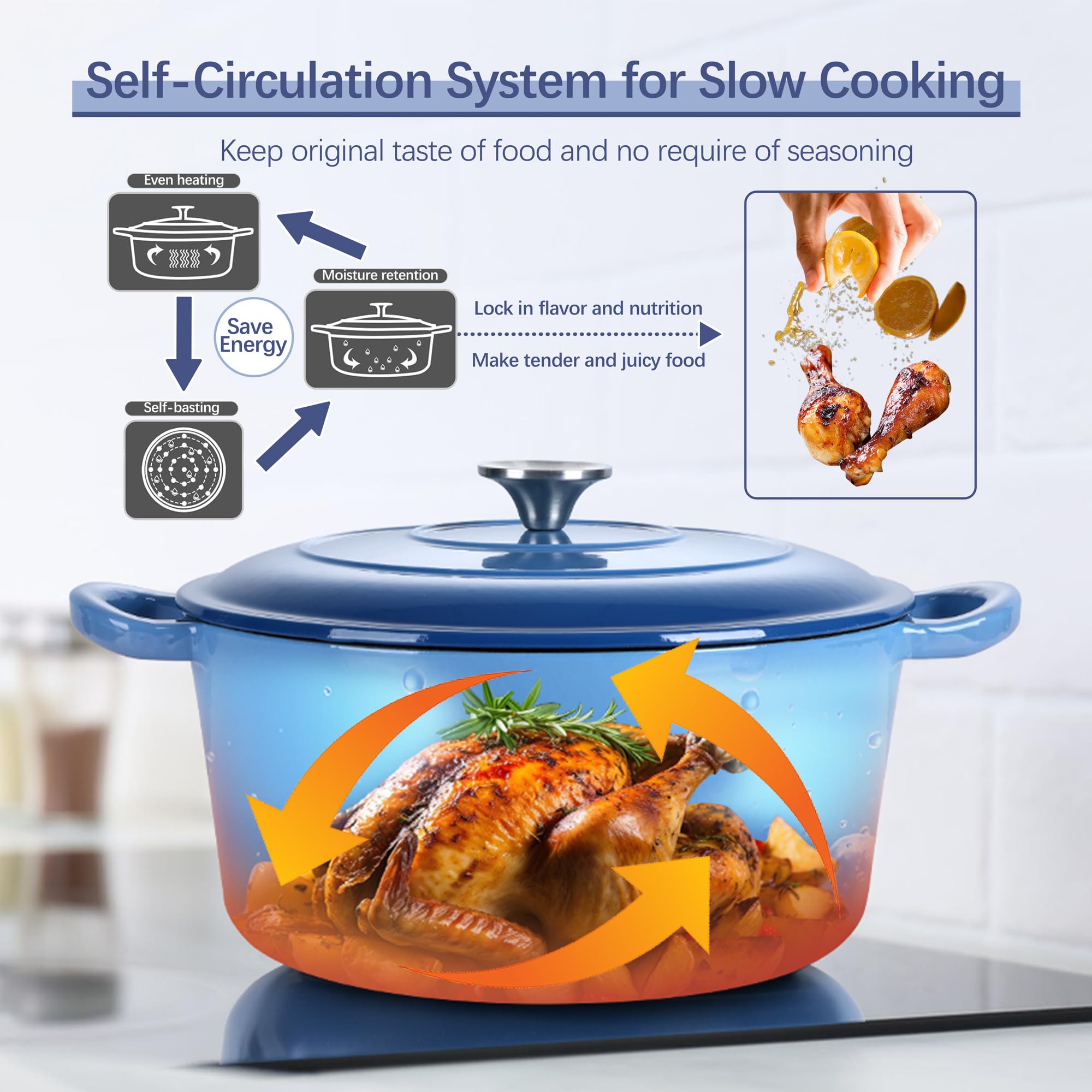 E-far Dutch Oven Pot with Lid, 5 Quart Enameled