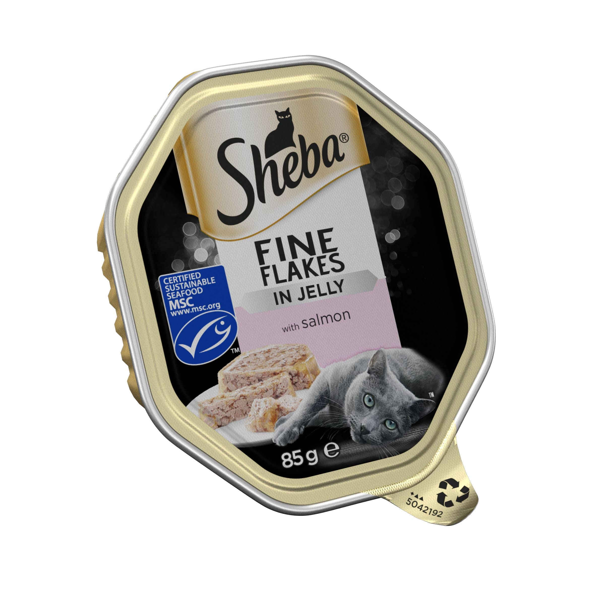Sheba Fine Flakes in Jelly with Salmon – Wet cat food trays for adult cats – 22 x 85 g Pack