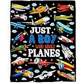 Plane Blanket Just A Boy Who Loves Planes Throw Blanket Gift for Boy Girl Kid Plane Love, 40"x50" Soft Cozy Plush Fuzzy Lightweight Flannel Throw for Couch Travel